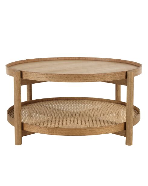 80,5 m großer Mindi-Holz-Couchtisch mit natürlicher Rattanablage