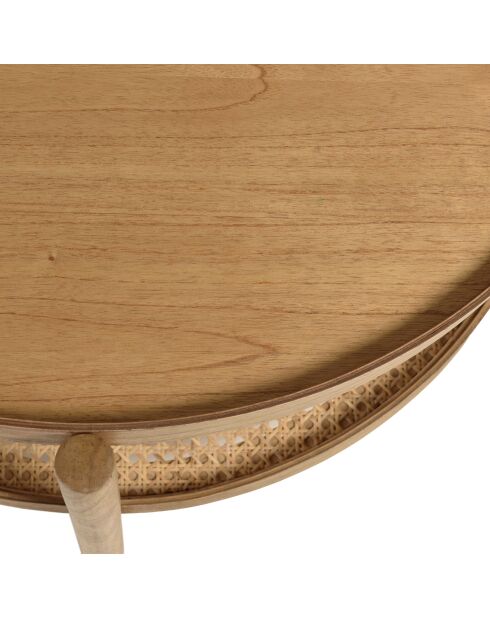 80,5 m großer Mindi-Holz-Couchtisch mit natürlicher Rattanablage