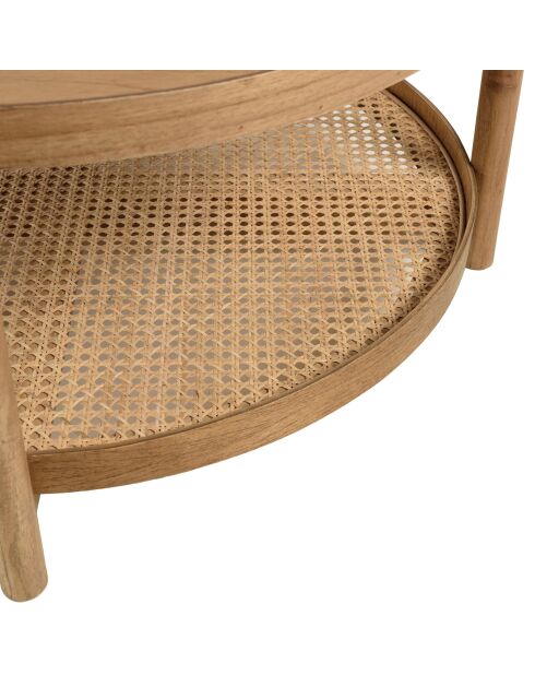 80,5 m großer Mindi-Holz-Couchtisch mit natürlicher Rattanablage