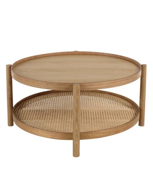 80,5 m großer Mindi-Holz-Couchtisch mit natürlicher Rattanablage