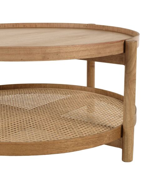 80,5 m großer Mindi-Holz-Couchtisch mit natürlicher Rattanablage