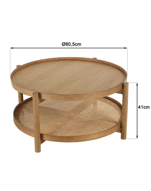 80,5 m großer Mindi-Holz-Couchtisch mit natürlicher Rattanablage