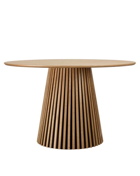 Table à manger ronde D120 décor et chêne naturel pied à motif strié