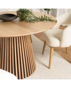 Table à manger ronde D120 décor et chêne naturel pied à motif strié