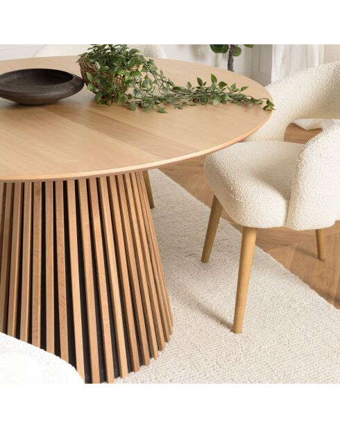 Table à manger ronde D120 décor et chêne naturel pied à motif strié