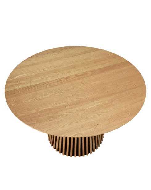 Table à manger ronde D120 décor et chêne naturel pied à motif strié