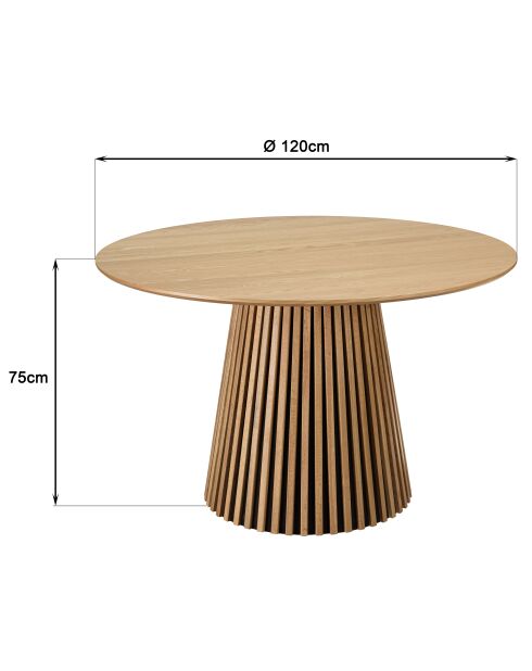 Table à manger ronde D120 décor et chêne naturel pied à motif strié