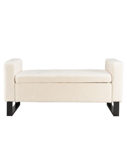 Banc tissu bouclette écru avec rangement et pieds métal noir