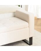 Banc tissu bouclette écru avec rangement et pieds métal noir