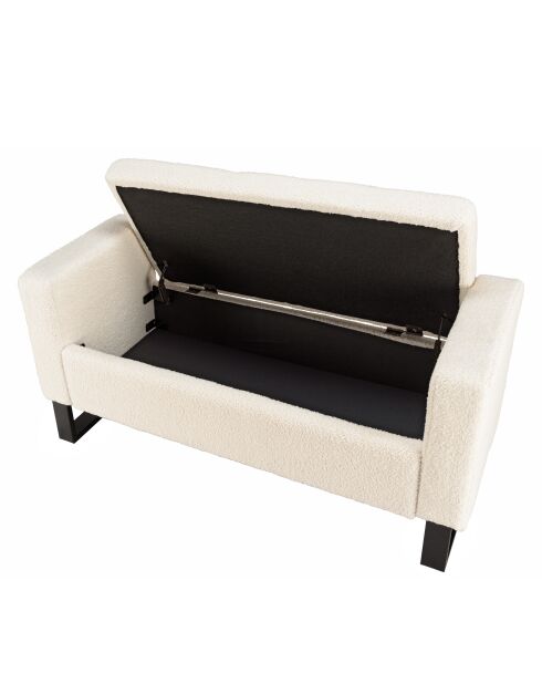 Banc tissu bouclette écru avec rangement et pieds métal noir