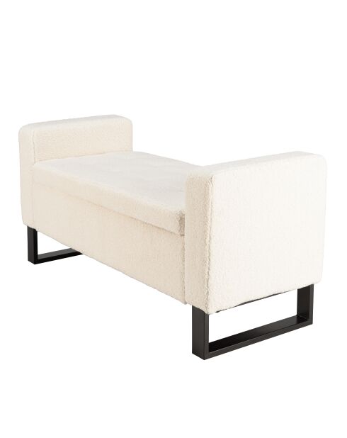 Banc tissu bouclette écru avec rangement et pieds métal noir