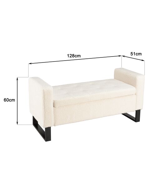Banc tissu bouclette écru avec rangement et pieds métal noir