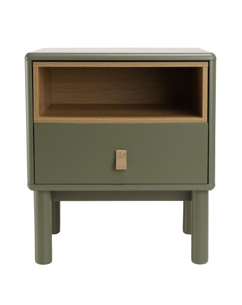 Chevet vert 1 tiroir et 1 niche en bois naturel