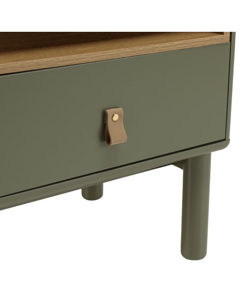 Chevet vert 1 tiroir et 1 niche en bois naturel