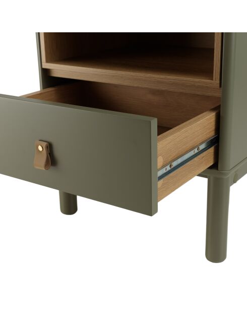 Chevet vert 1 tiroir et 1 niche en bois naturel