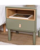 Chevet vert 1 tiroir et 1 niche en bois naturel