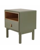 Chevet vert 1 tiroir et 1 niche en bois naturel