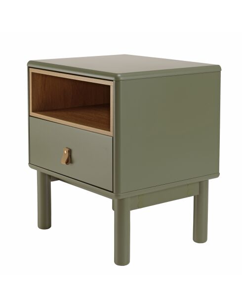 Chevet vert 1 tiroir et 1 niche en bois naturel