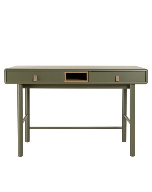 Bureau vert 2 tiroirs et 1 niche en bois naturel
