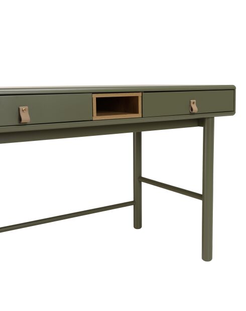 Bureau vert 2 tiroirs et 1 niche en bois naturel