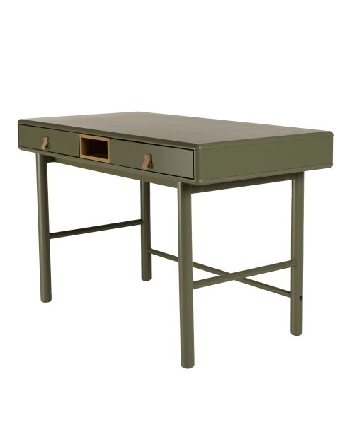 Bureau vert 2 tiroirs et 1 niche en bois naturel