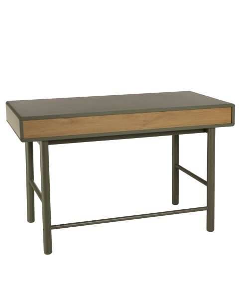 Bureau vert 2 tiroirs et 1 niche en bois naturel