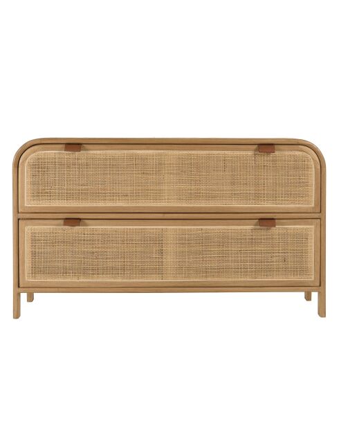 Cassettiera arrotondata in mindi e rattan naturale 2 cassetti