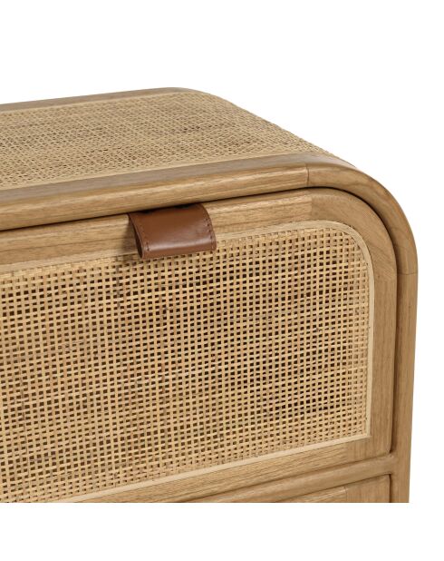 Cassettiera arrotondata in mindi e rattan naturale 2 cassetti