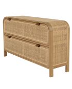 Commode forme arrondie en mindi et rotin naturel 2 tiroirs