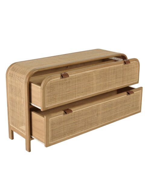 Cassettiera arrotondata in mindi e rattan naturale 2 cassetti