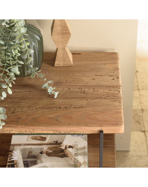 Table d'appoint rect. 50x42cm bois Pin recyclé et pieds métal