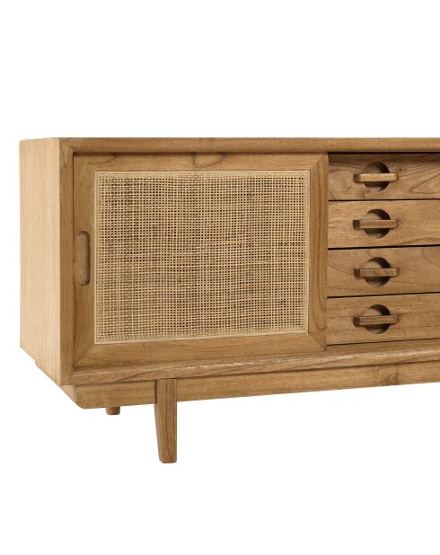 Meuble TV en bois de mindi et rotin naturel