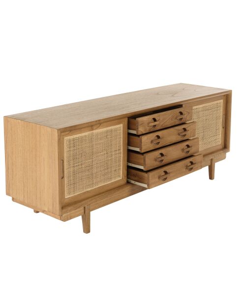 Meuble TV en bois de mindi et rotin naturel