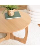 Table basse ronde D80 décor et chêne naturel pied ajouré