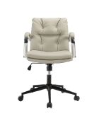 Chaise de bureau à roulettes cuir matelassé beige dossier carré