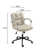 Chaise de bureau à roulettes cuir matelassé beige dossier carré