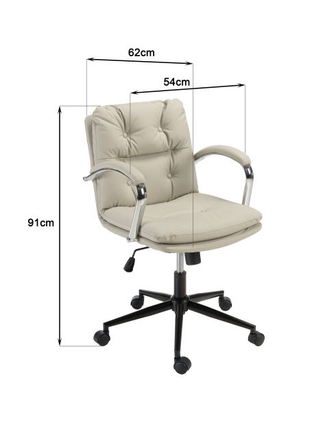 Chaise de bureau à roulettes cuir matelassé beige dossier carré