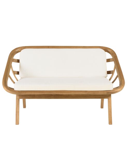 Canapé 2 places avec coussins blanc en mindi et rotin naturel