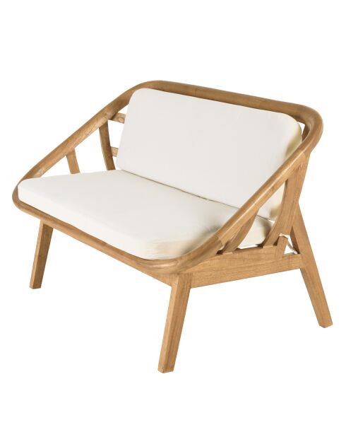 Canapé 2 places avec coussins blanc en mindi et rotin naturel