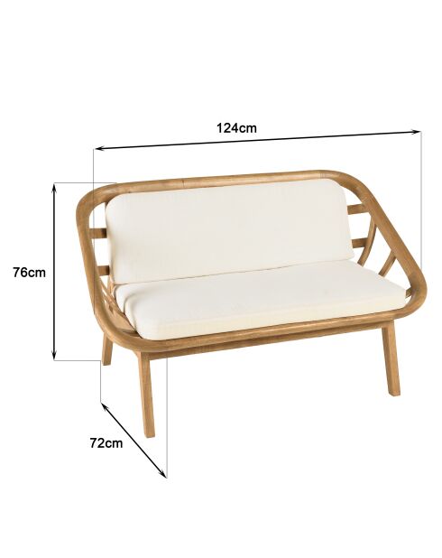 Canapé 2 places avec coussins blanc en mindi et rotin naturel