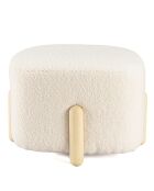 Pouf en tissu bouclette écru et pieds bois