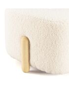 Pouf en tissu bouclette écru et pieds bois
