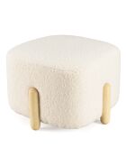 Pouf en tissu bouclette écru et pieds bois