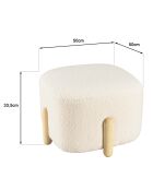 Pouf en tissu bouclette écru et pieds bois