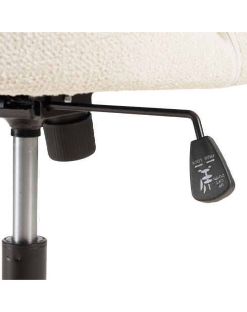 Chaise de bureau à roulettes en tissu écru dossier ouvert