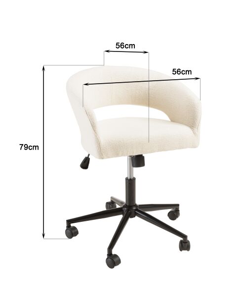 Chaise de bureau à roulettes en tissu écru dossier ouvert