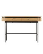 Console arrondie couleur naturelle 2 tiroirs pieds métal noir