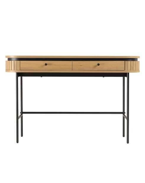 Console arrondie couleur naturelle 2 tiroirs pieds métal noir