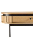 Console arrondie couleur naturelle 2 tiroirs pieds métal noir