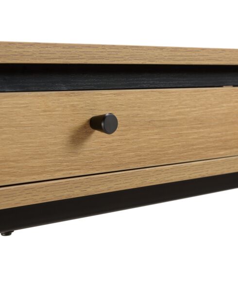 Console arrondie couleur naturelle 2 tiroirs pieds métal noir